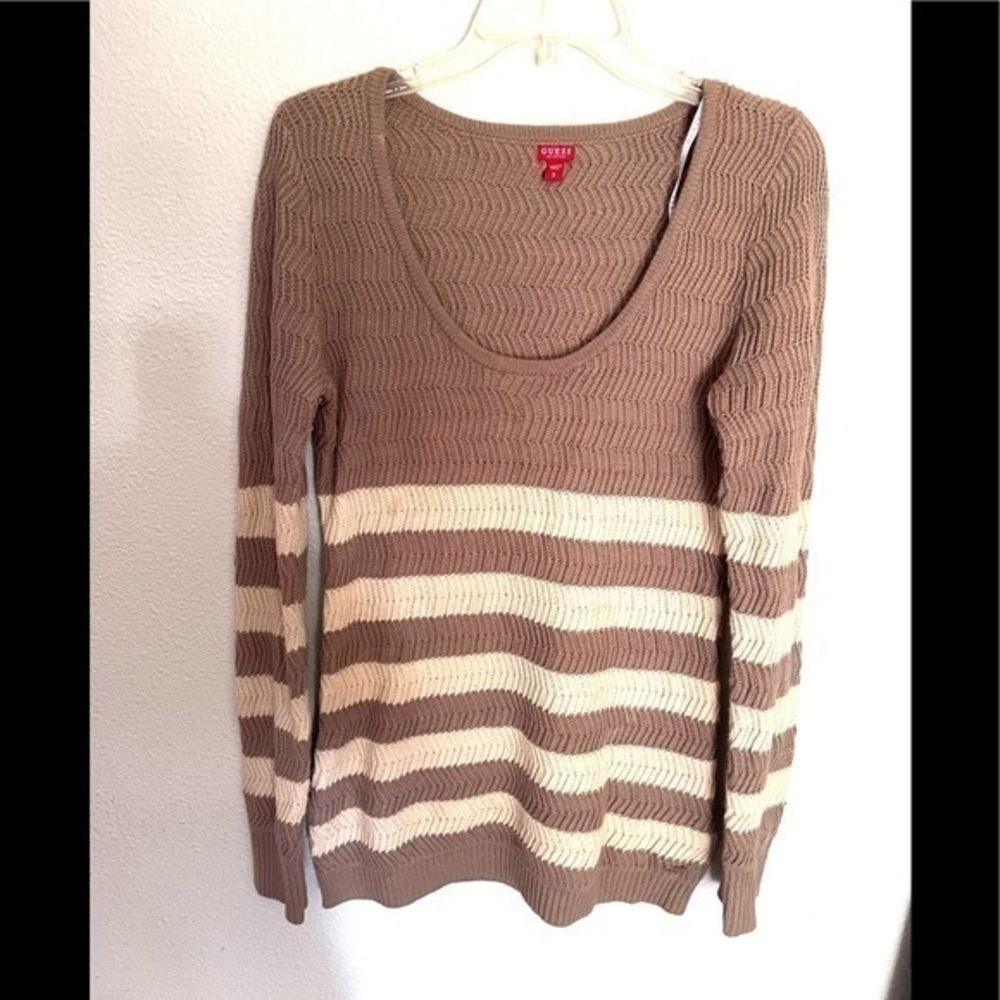 GUESS Beige cream striped knit sweater size small